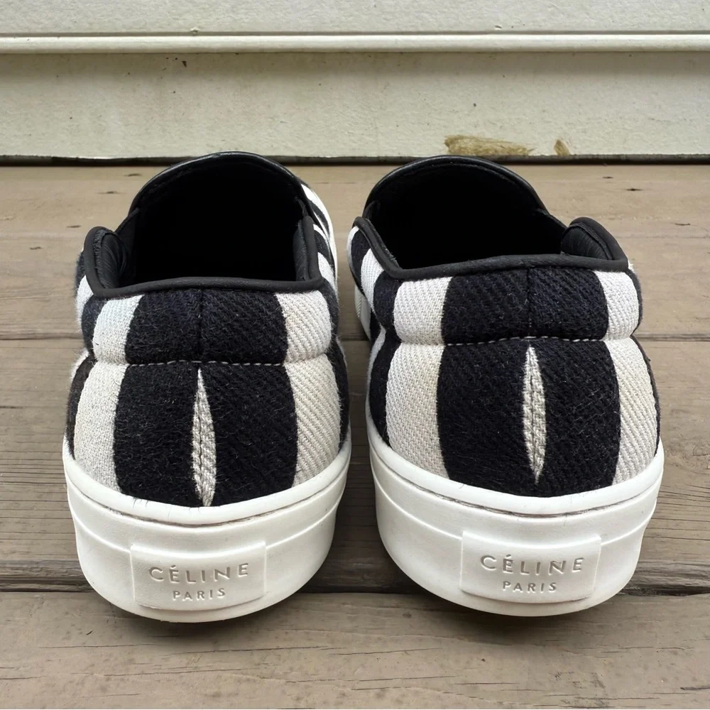 Celine Black and White Striped Canvas Slip On Sneakers size 39 - Picture 7 of 16